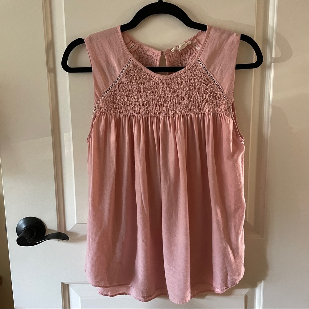 Pink baby-doll blouse with smocking